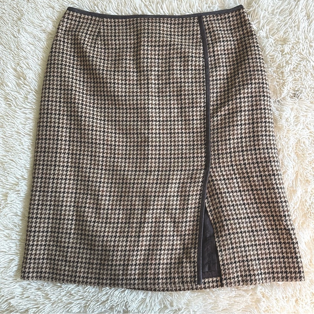 Vintage Parisian Signature Brown Houndstooth Wool Blend Skirt Size 14